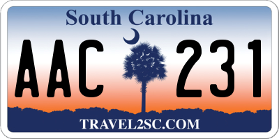 SC license plate AAC231