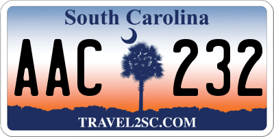 SC license plate AAC232