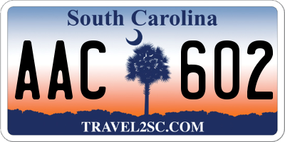 SC license plate AAC602
