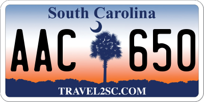 SC license plate AAC650