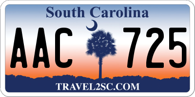 SC license plate AAC725