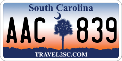 SC license plate AAC839