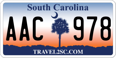 SC license plate AAC978