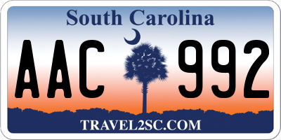 SC license plate AAC992