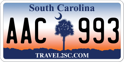 SC license plate AAC993