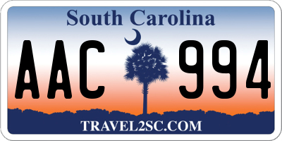 SC license plate AAC994