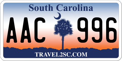 SC license plate AAC996