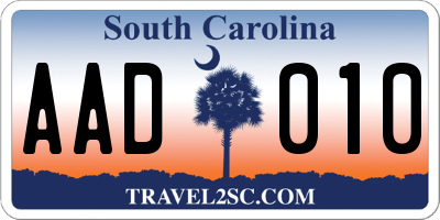 SC license plate AAD010