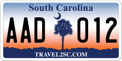 SC license plate AAD012