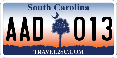 SC license plate AAD013