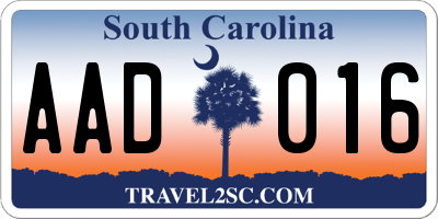 SC license plate AAD016