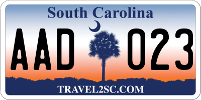 SC license plate AAD023
