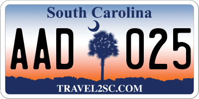 SC license plate AAD025