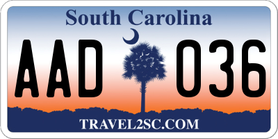 SC license plate AAD036