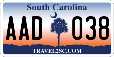 SC license plate AAD038
