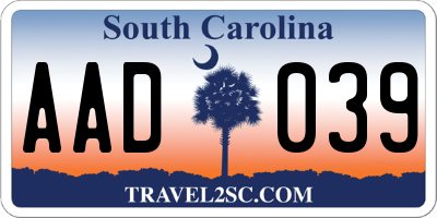 SC license plate AAD039