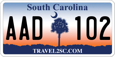 SC license plate AAD102