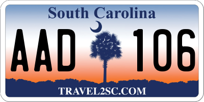SC license plate AAD106