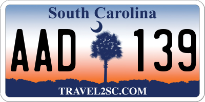 SC license plate AAD139