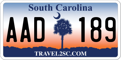 SC license plate AAD189