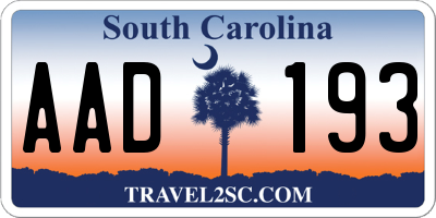 SC license plate AAD193