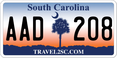 SC license plate AAD208