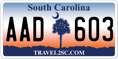 SC license plate AAD603