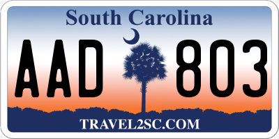 SC license plate AAD803