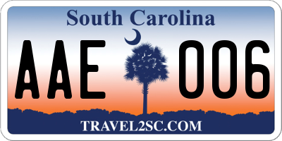 SC license plate AAE006