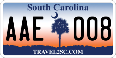 SC license plate AAE008