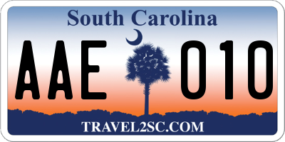 SC license plate AAE010