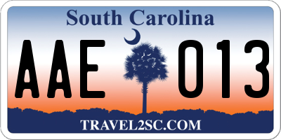 SC license plate AAE013