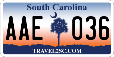 SC license plate AAE036