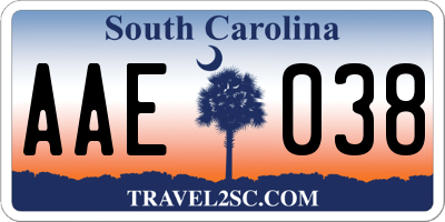 SC license plate AAE038