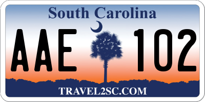 SC license plate AAE102