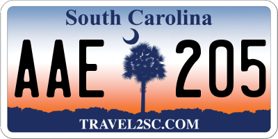 SC license plate AAE205