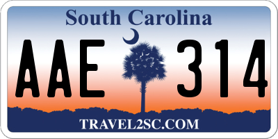 SC license plate AAE314