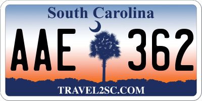 SC license plate AAE362