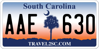 SC license plate AAE630