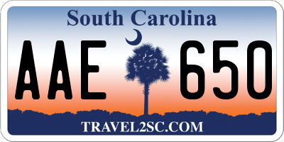 SC license plate AAE650