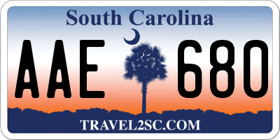 SC license plate AAE680