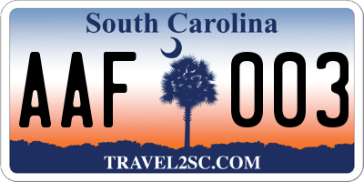 SC license plate AAF003