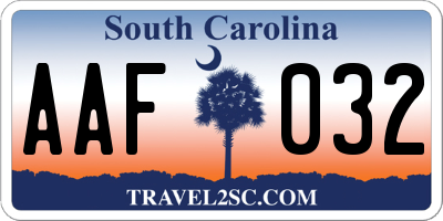 SC license plate AAF032