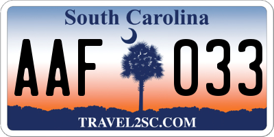 SC license plate AAF033