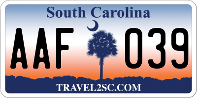 SC license plate AAF039