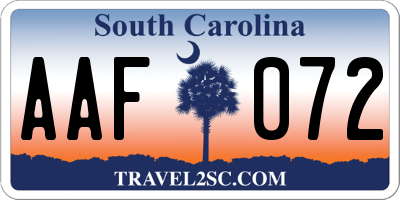 SC license plate AAF072