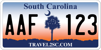 SC license plate AAF123