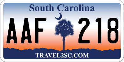 SC license plate AAF218