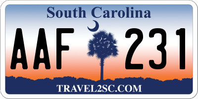 SC license plate AAF231