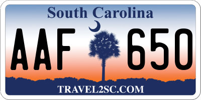 SC license plate AAF650